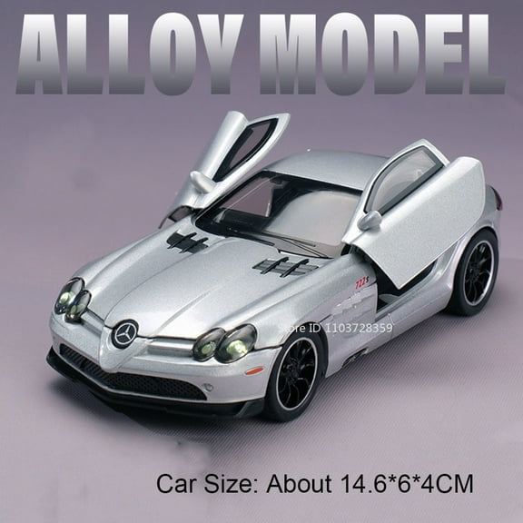 1:32 SLR 772S 300SL Sports Car Model Toys Alloy Diecast Miniature Supercar Sound Light Doors Opened Pull Back for Children Gifts