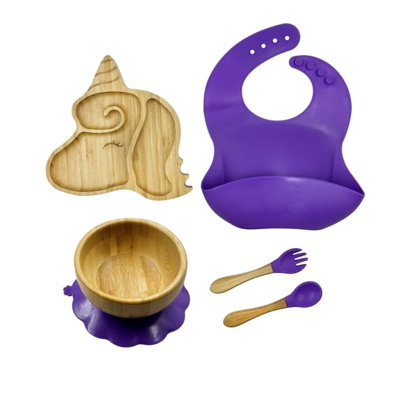 Set De Alimentación Para Bebé Diseño De Unicornio En Bambú