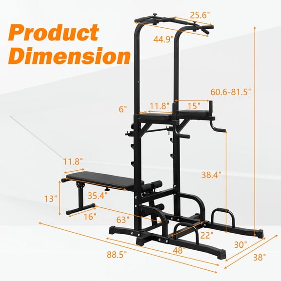 Exercise Equipment Power Tower Dip Station with Bench Pull Up Bar Stand Adjustable Height Heavy Duty Multi-Function Fitness Training Equipment for Home Office Gym,Workout Equipment