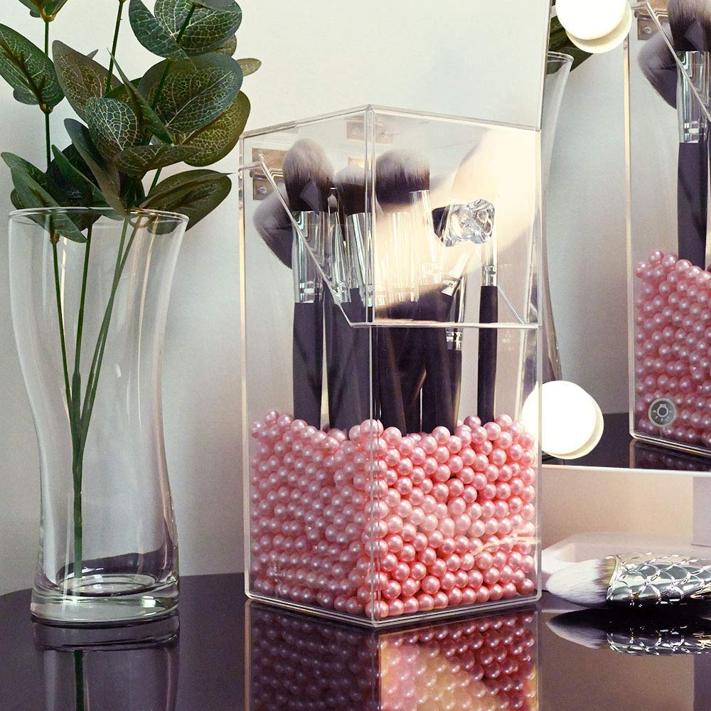 Makeup Brush Holders,Acrylic Makeup Brush Holder with Lid,Makeup Brush