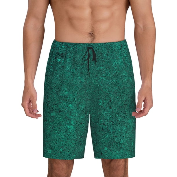 Balery Teal Marble Pantalones cortos de pijama de punto de algodón para hombre con cinturilla y bolsillos-X-Large