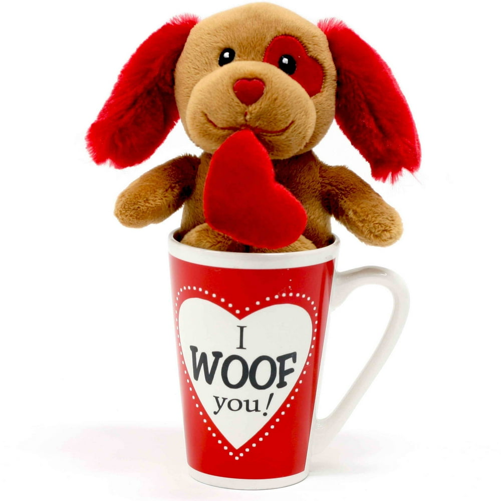 Valentine Brown Plush Puppy with Heart Latte Mug Set - Walmart.com - Walmart.com