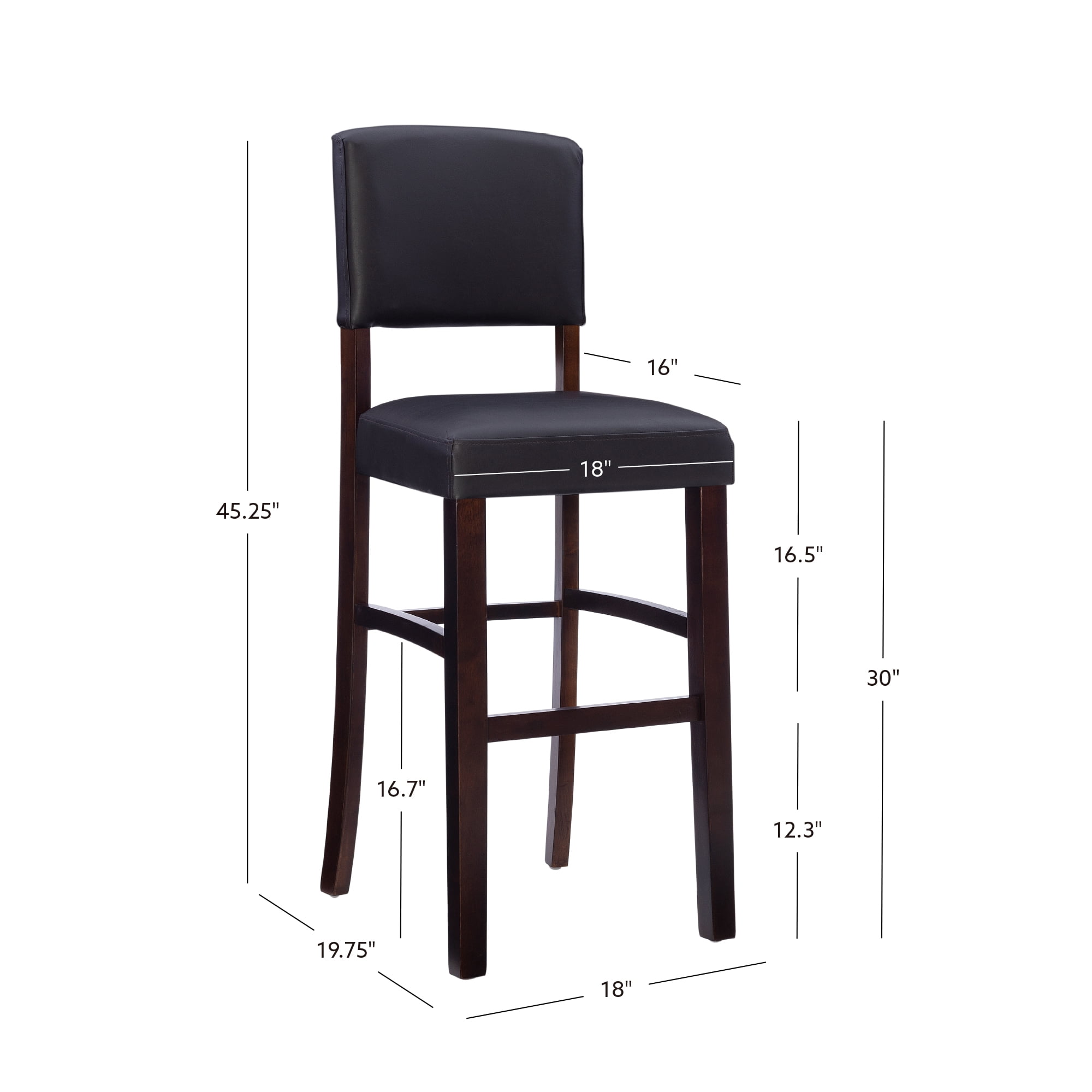 Linon Metairie 30" Indoor Wood Bar Stool, Espresso/Dark Brown Faux Leather