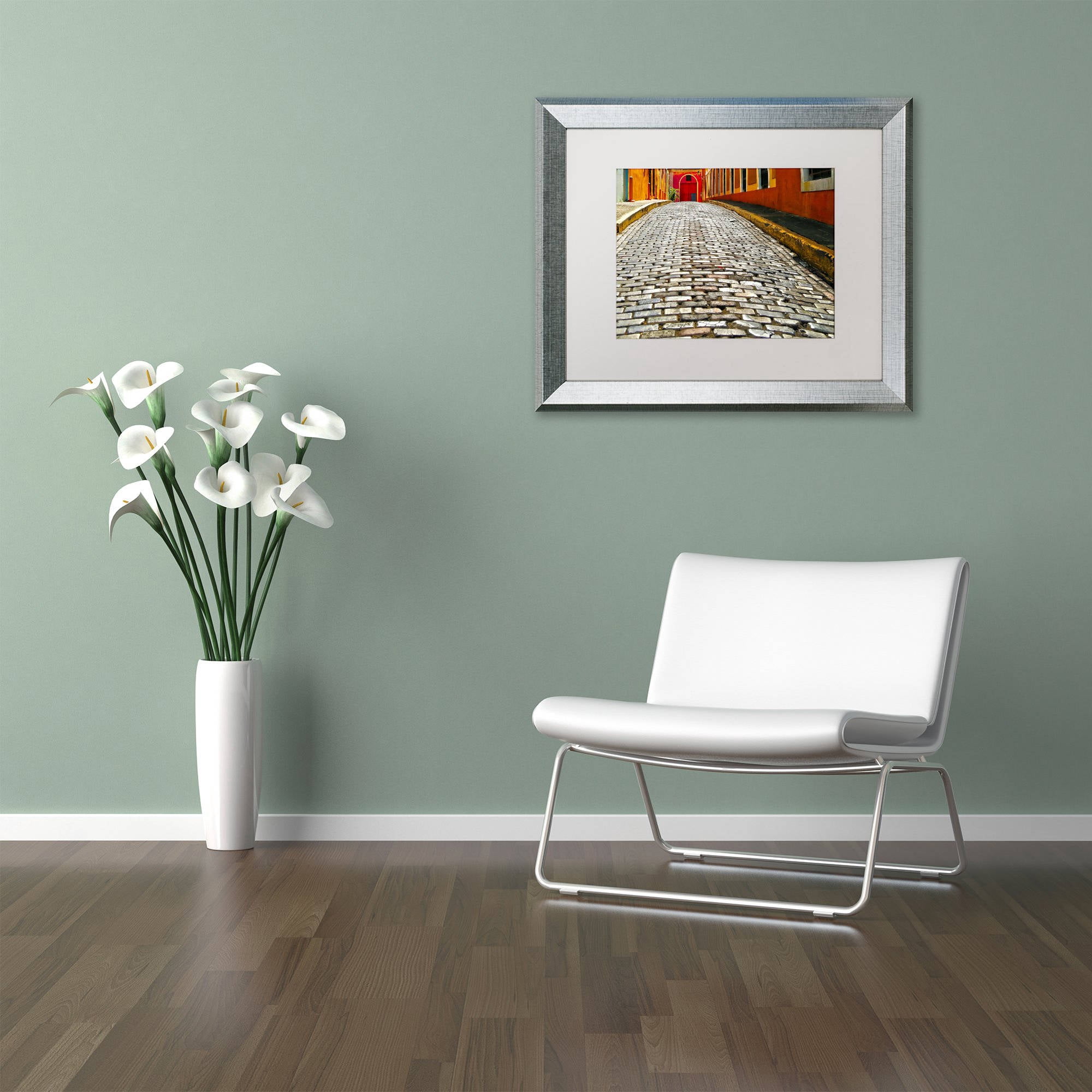 Trademark Fine Art "Old San Juan 14" Canvas Art by CATeyes, White Matte, Silver Frame