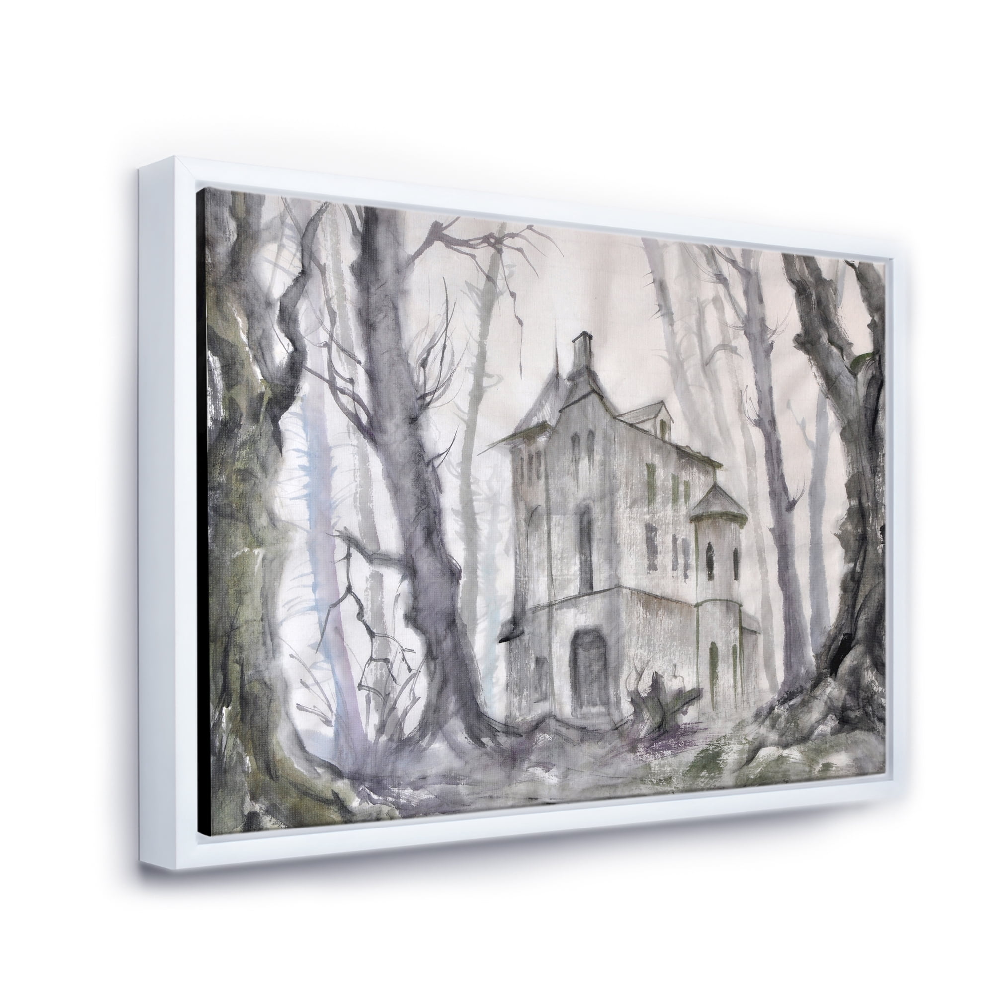Designart 'Old Haunted Castle In The Woods' Traditional Framed Canvas Wall Art Print