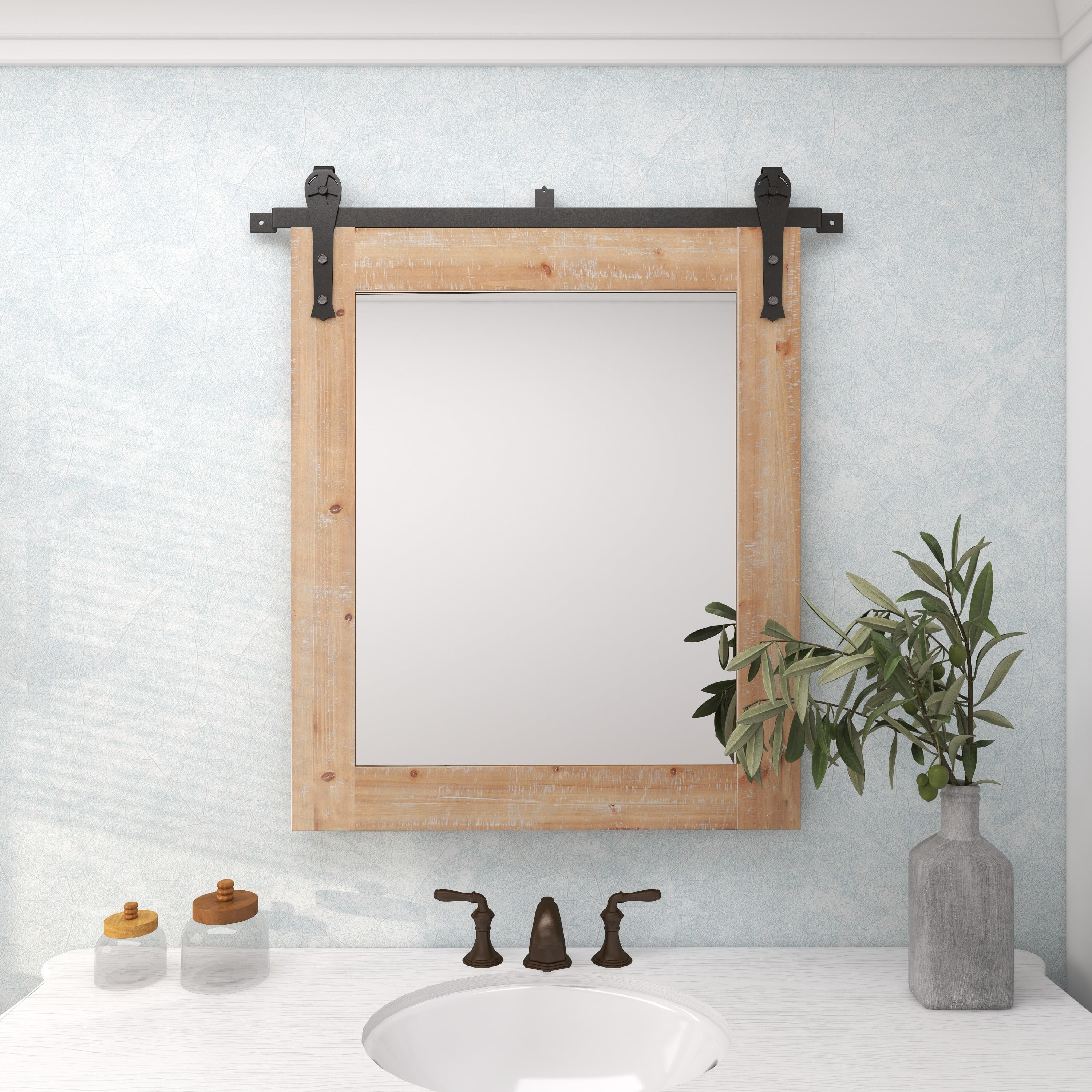 DecMode 37" x 41" Brown Wall Mirror with Metal Hanging Rod