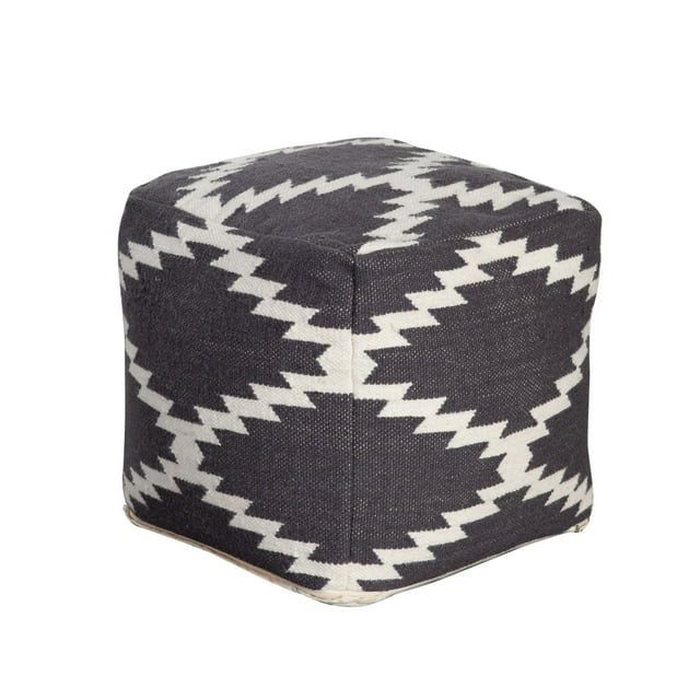Puf Decorativo Benzara Poby Blanco/Gris Zig Zag en Lana 48x48x48 cm