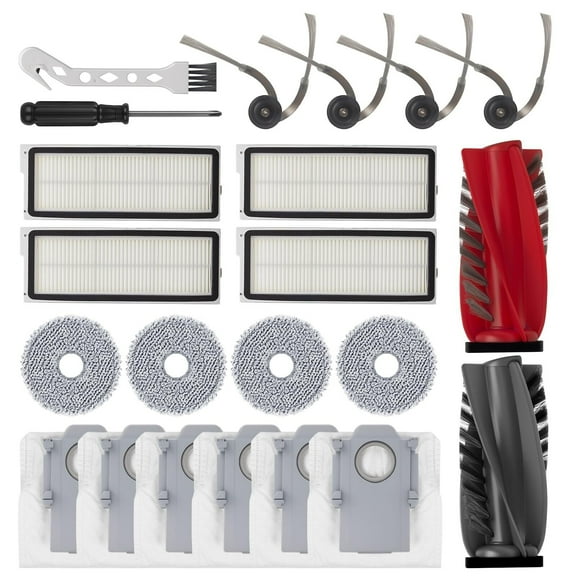 22PCS Replacement Part Kits for Roborock Qrevo Curve Edge P20 Pro Vacuum Cleaner-1 Dual Main Roller Brush 4 Side Brush 4 HEPA Filter 4 Mop Pad 6 Dust Bag 1 Cleaning Brush 1 Screwdriver