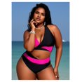 thumbnail image 4 of Plus Size Bikini Set - Women's Color Block Halter Swimsuit - Black & Hot Pink - Twist Front - Adjustable Halter - Sizes 14-22, 4 of 5
