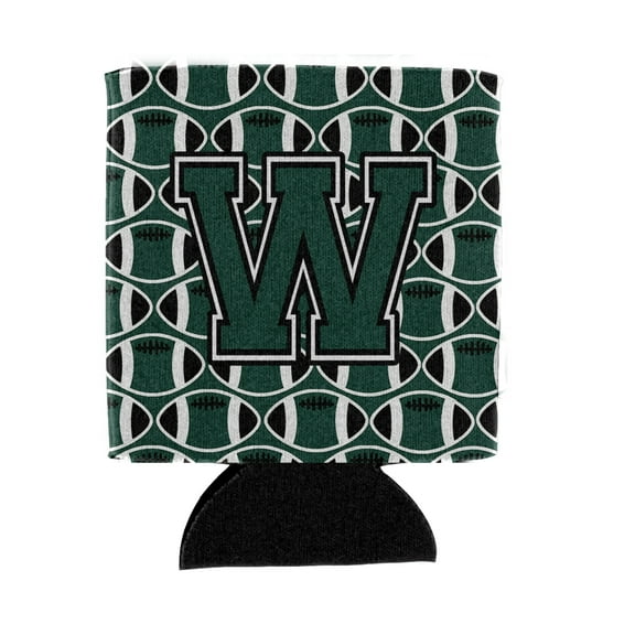 Carolines Treasures CJ1071-WCC Letter W Football Green and White Can or Bottle Hugger Can Hugger multicolor