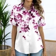thumbnail image 4 of Dweltoz Satin Blouses for Women Button Down Silky Shirts Short Sleeve Casual Business Tunic Top Spring Fall Floral Print Collared Dressy Elegant Outfits,Purple L, 4 of 7