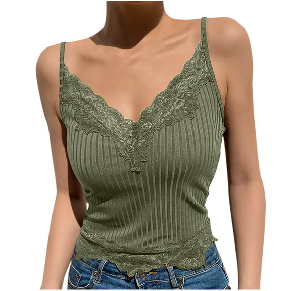 Camisole Tops for Women Lace Cami Soft Comfy Slim-Fit Ribbed Knitted Tank Tops Spaghetti Strap Undershirts