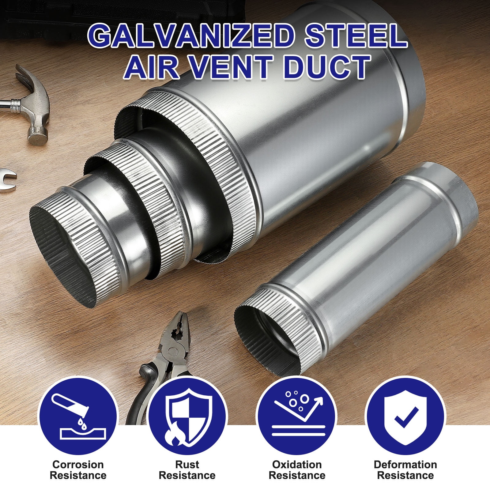 Uxcell 6 x 12 Inch Round Dryer Duct, 1PCS Galvanized Steel Crimped Straight Air Vent Duct Extension Coupler Pipe Adapter Connector for HVAC Dryer Hood Ventilation Chimney, Silver