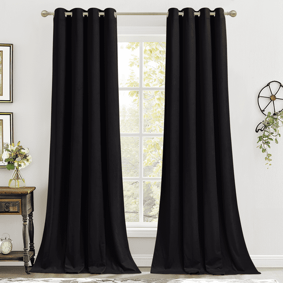 NICETOWN Black Velvet Curtains for Bedroom, Blackout Velvet Curtains Thermal Insulated Noise Reducing Window Treatments Super Soft Luxury Grommet Velvet Curtains, 52"x102", 2 Panels