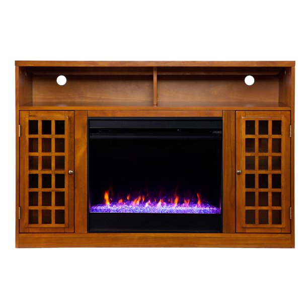 48" Brown Solid Electric Fireplace with Storage