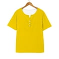 thumbnail image 6 of Baberdicy Button Detail Short Sleeve Tee - Women's Minimalist Solid Color Casual Top, Simple Yet Stylish Crew Neck Basic T-Shirt (Yellow | XL), 6 of 7