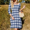 thumbnail image 3 of Navy Blue White Buffalo Check Geometric Plaid Women's Fall Dresses Casual Loose Flowy Swing Shift Dress, 3 of 9