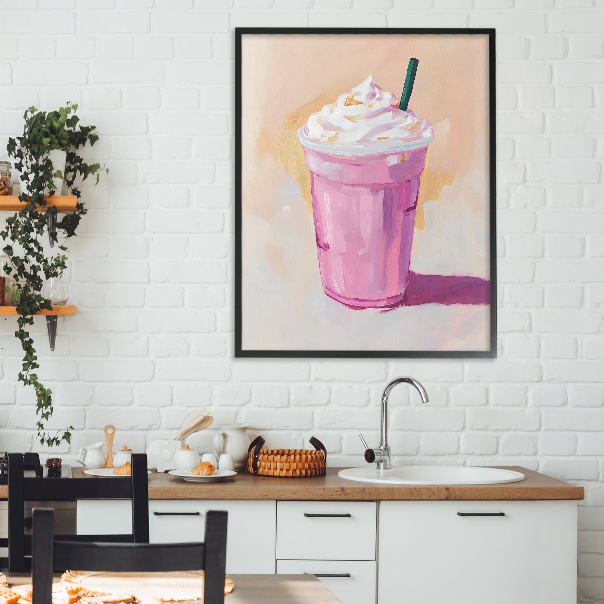 Stupell Industries Pink Strawberry Shake Black Framed Giclee Art, design by The Prints Vibe