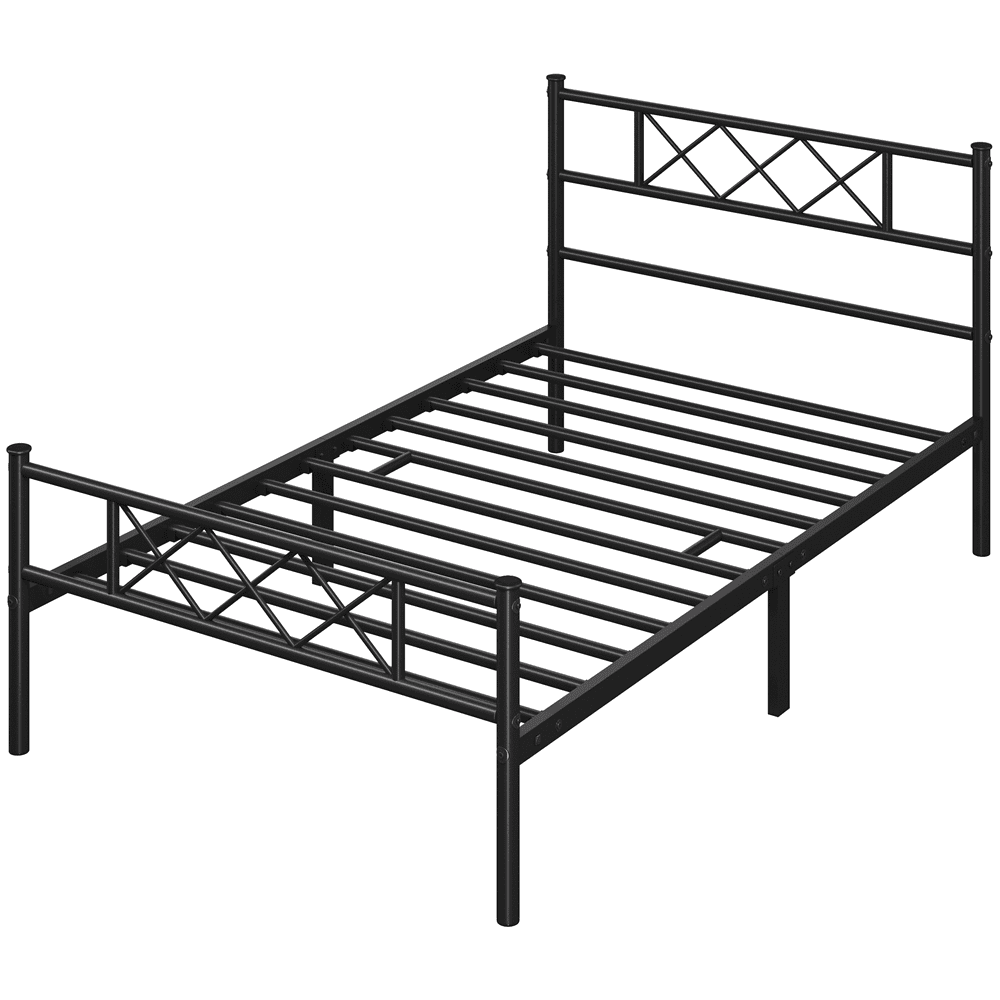 Yaheetech Black Metal Platform Twin Bed with X Design Headboard and Footboard