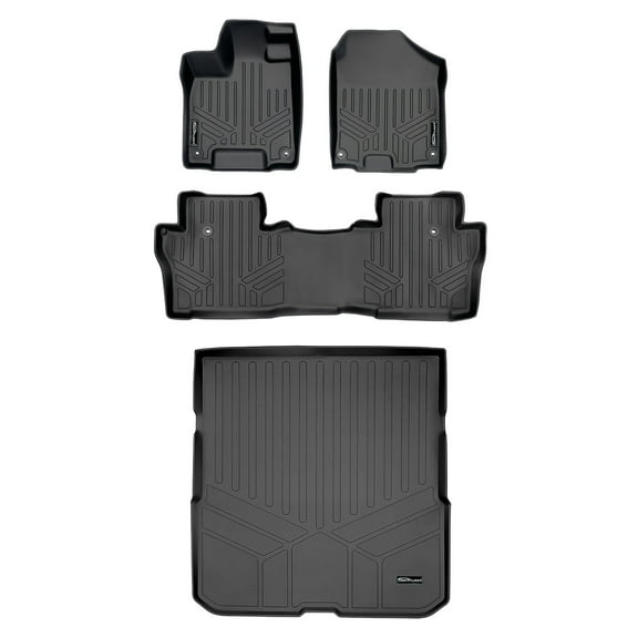 SMARTLINER Custom Fit Floor Mats 2 Rows and Cargo Liner Behind 2nd Row Set Black Compatible With 2016-2022 Honda Pilot