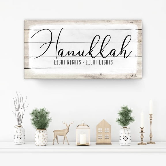 Crafted Creations Hanukkah Eight Night Eight Lights Canvas Wall Art - 8" x 16"