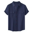 thumbnail image 2 of Yaoyar Button Down Short Sleeve Linen Shirts for Men 2024 Summer Casual Cotton Turndown Collar Beach Solid Fashion Pockets, 2 of 9