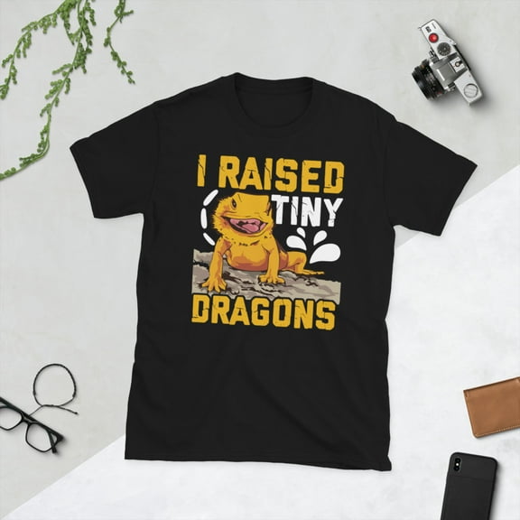 I Raised Tine Dragons Novelty Family Bearded Dragon Reptile T-Shirt (Black, S)