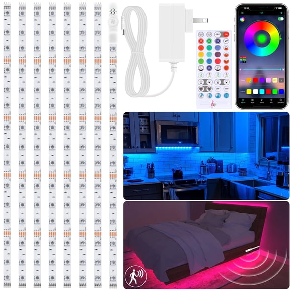 Motion Sensor RGB LED Strip Lights, 13FT, App & Remote Control, Music Sync, for Under Cabinet, Gaming