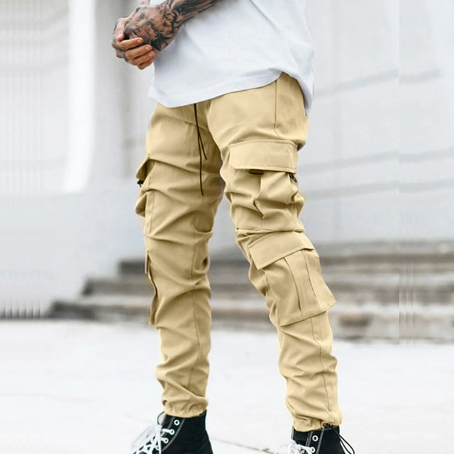 Men All Season Fit Pant Casual Solid Color Utility Trousers with Front Pockets and Durable Construction for Everyday Wear