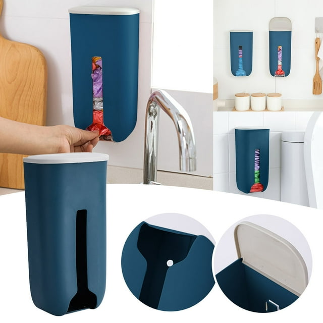 Oleegame 1PC Blue Juice Garbage Bag Storage Box Seamless Wall Mounted Plastic Garbage Bag Storage Box Kitchen Sundries Plastic Bag Organizer Box