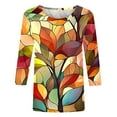 thumbnail image 5 of Viluyesy 3/4 Sleeves T-Shirt Women Round Neck Shirt Tops Relaxed Loose Blouse Multicolor Size 3XL, 5 of 5