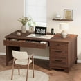 thumbnail image 1 of 53.5" Executive Desk with Power Outlet, Home Office Desk with Drawers, Wooden Work Desk with File Cabinet, Computer Desk for Work, Study, Writing, Brown, 1 of 8