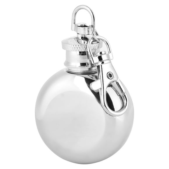 Mini 1oz Stainless Steel Round Small Flagon Wine Jar Whiskey Jug with Key ChainSilver
