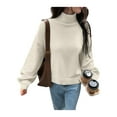 thumbnail image 3 of Women Turtle-Neck Sweater Chunky Long Sleeve Knitted Pullover High Low Hem Trendy Fall Winter Top White XL, 3 of 8