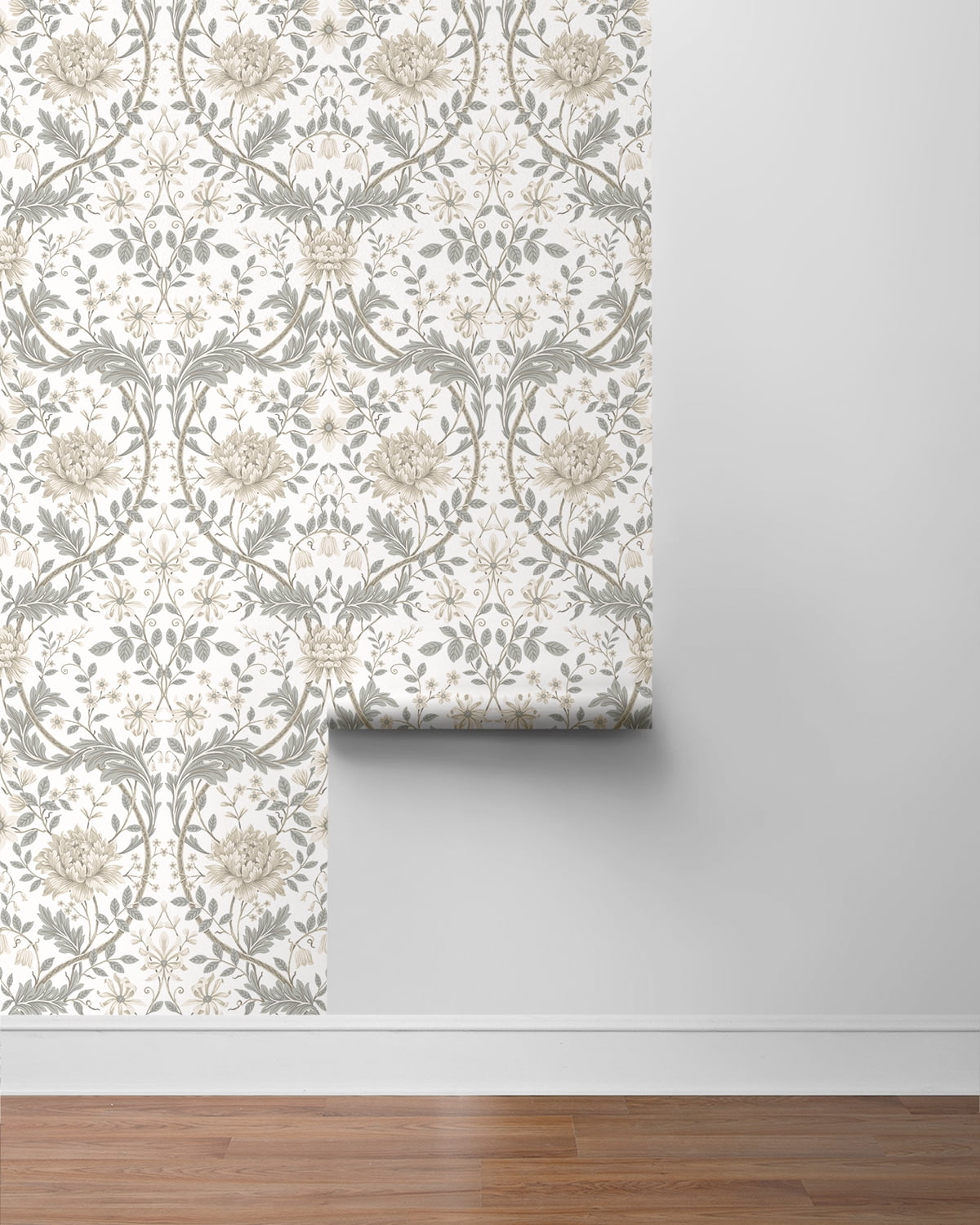 Seabrook Designs Ivory & Grey Honeysuckle Floral Prepasted Wallpaper - 20.9 in. W x 33 ft. Roll