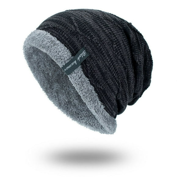 Men Unisex Solid Outdoor Hat Knitting Hat Winter Plush Warm Knit Hat Bomber Hats beanies hats Black