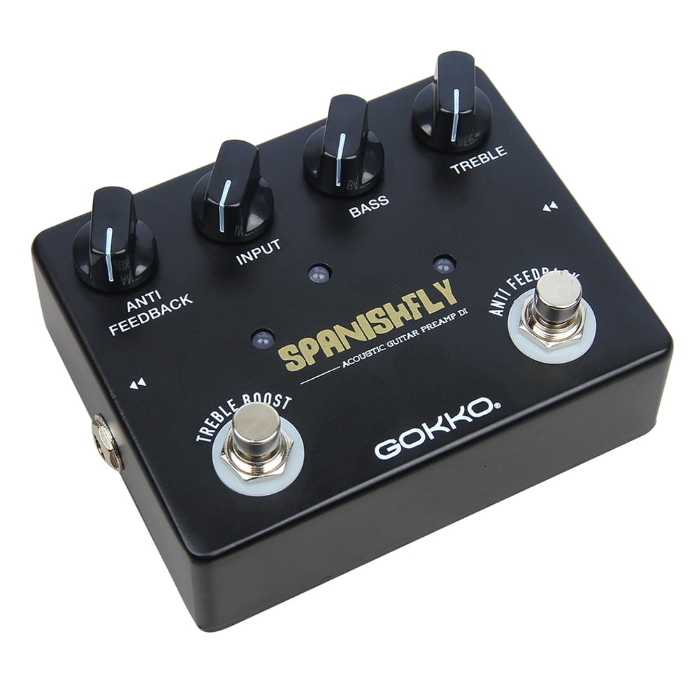 GOKKO SpanishFly GK-32 Acoustic Guitar Pedal – DI Box Preamp with Anti-Feedback, Treble Boost & True Bypass – For Stage & Studio Use