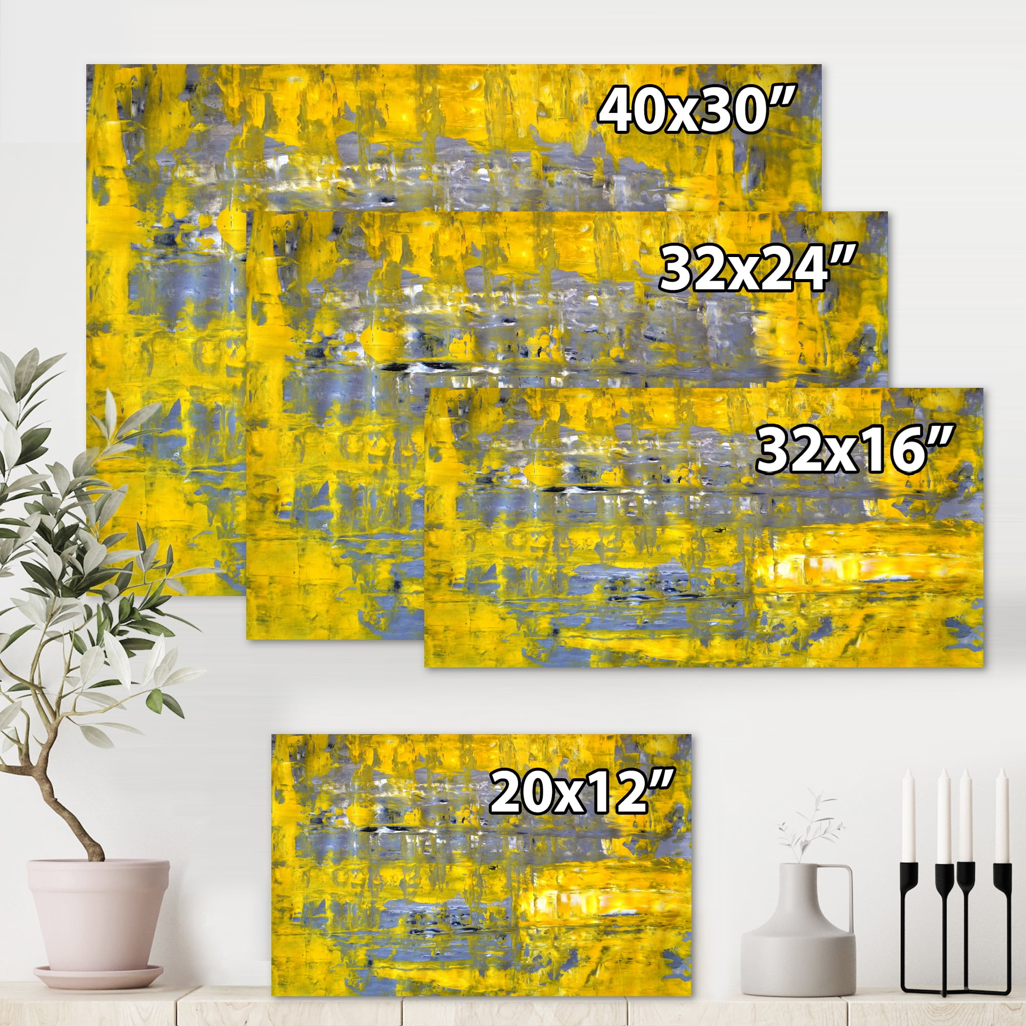 Grey Meets Yellow Abstract Art I 8 in x 12 in Painting Canvas Art Print, by Designart