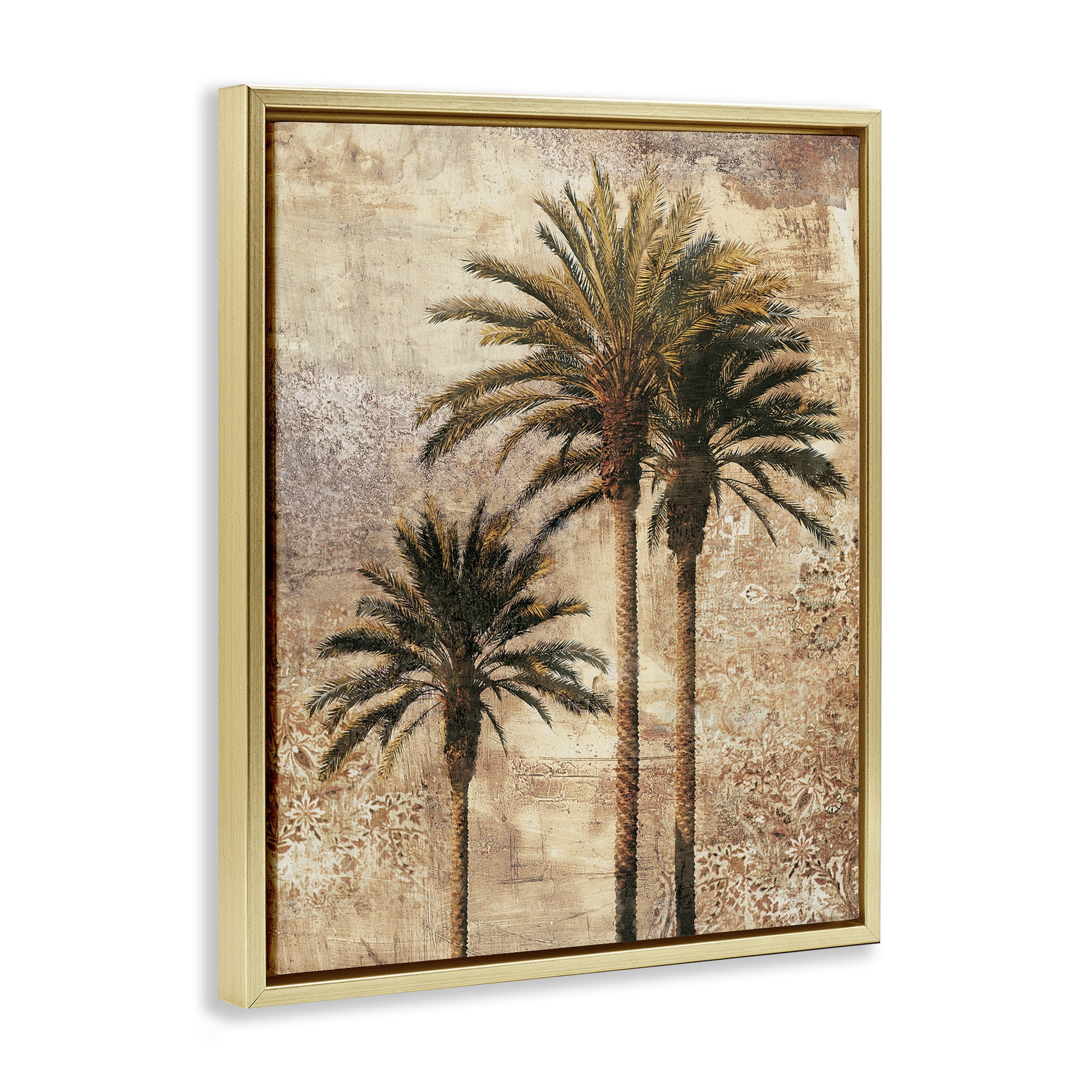 Stupell Industries Rustic Vintage Palms Plants & Flowers Painting Gold Floater Framed Canvas Art Print Wall Art, 17 x 21