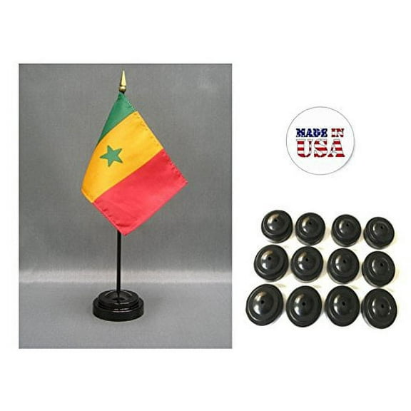 Box of 12 Senegal 4"x6" Miniature Desk & Table Flags Includes 12 Flag Stands & 12 Senegalese Small Mini Stick Flags