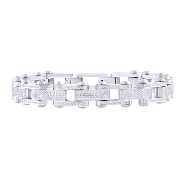 AFFY Round Shape White Natural Diamond Men's Link Bracelet In 14k White Gold Over Sterling Silver (3.40 cttw) - 8.5"
