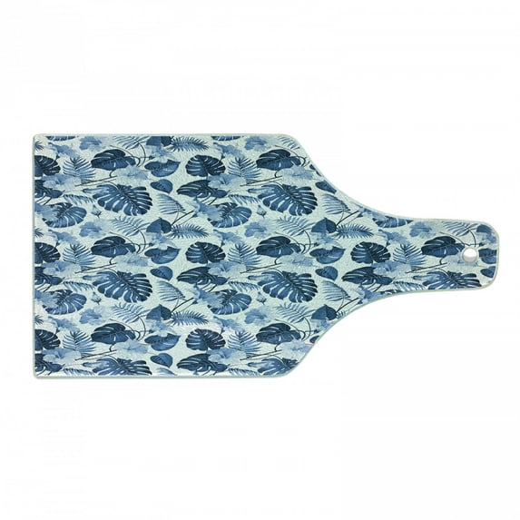 Hawaii Cutting Board, Branch of Arecaceae Tree Polynesian of Triumph and Victory Spring, Decorative Tempered Glass Cutting and Serving Board, Wine Bottle Shape, Cobalt Blue Pale Blue, by Ambesonne