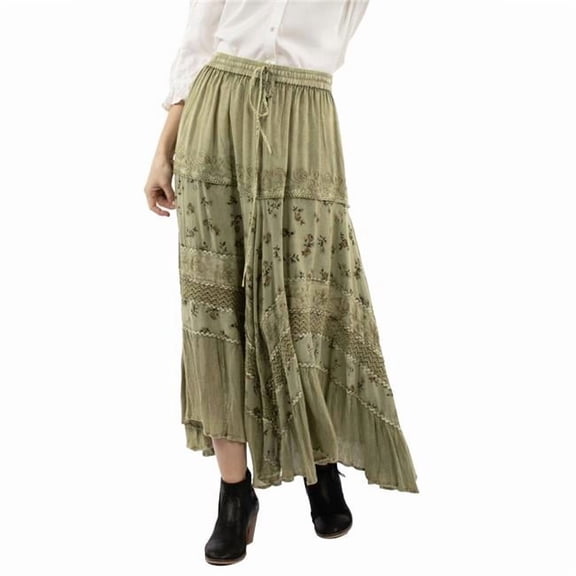 Scully HC958-OLI-M Western Skirt Womens Rose Print Rayon Long Length, Olive - Medium