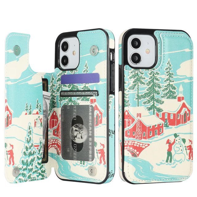 Funda Cartera HAOPINSH para iPhone 12 de 6.1" en Cuero PU para Navidad