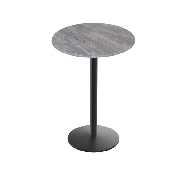 Indoor/Outdoor 36" Tall OD214 Black Table Base with 22" Diameter foot and 32" Diameter Indoor/Outdoor Greystone Top by the Holland Bar Stool Co.