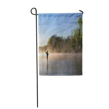 SIDONKU River Fly Fisherman Fishing for Striped Bass in Nova Scotia Silhouette Garden Flag Decorative Flag House Banner 12x18