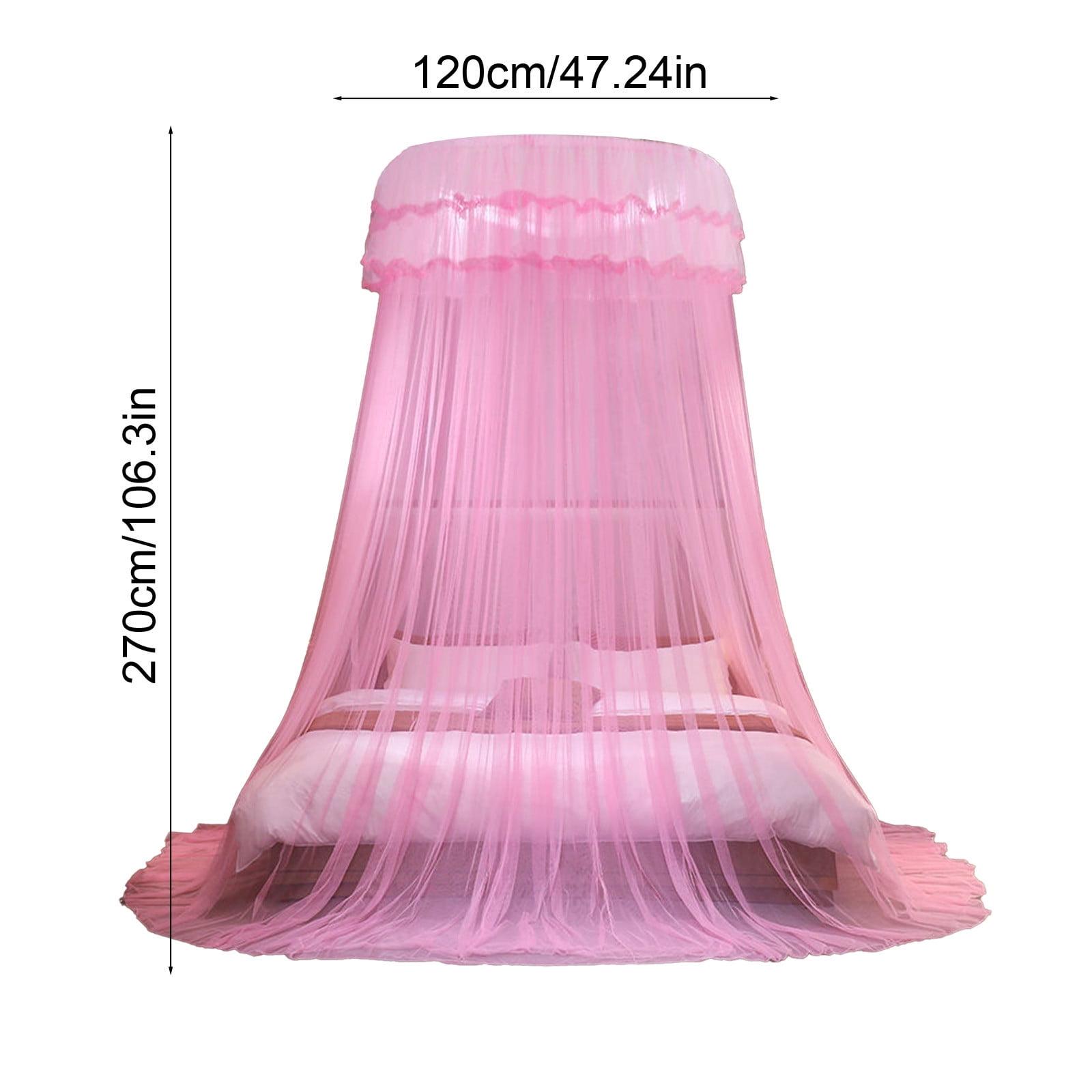 Princess-Style Bed Canopy with Mosquito Net, Ruffled Lace Ceiling-Mounted Dome, Foldable Polyester Fabric