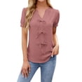 thumbnail image 2 of Lixiuxyad Fashionable V Neck Solid Color Short Sleeve T Shirt For Women With Tie Bow Detail Dressy Casual,Pink L, 2 of 6