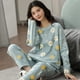 thumbnail image 1 of Pijamas de manga larga para mujer, ropa de casa de otoño e invierno, traje suelto de algodón simple, talla grande, ropa exterior, primavera y otoño, 1 of 4