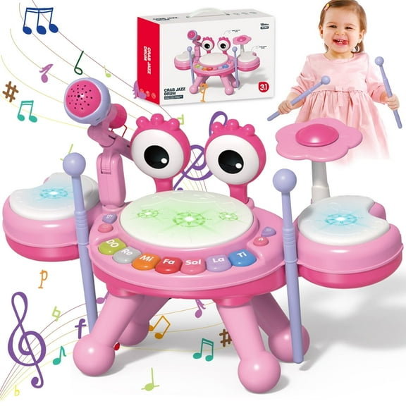Kids Musical Drum Set Toy for Toddlers 1-3, Baby Girl Toys for 1 Year Old Girl Gifts Instruments Toys for 12-24 Months Toddler Girl Toys Age 1-2 Birthday Gifts for 6 9 12 Months